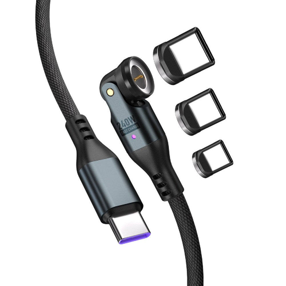 Magnetisk Kabel m. USB-C - 4smarts GravityCord - 240W - 1.8m - Sort