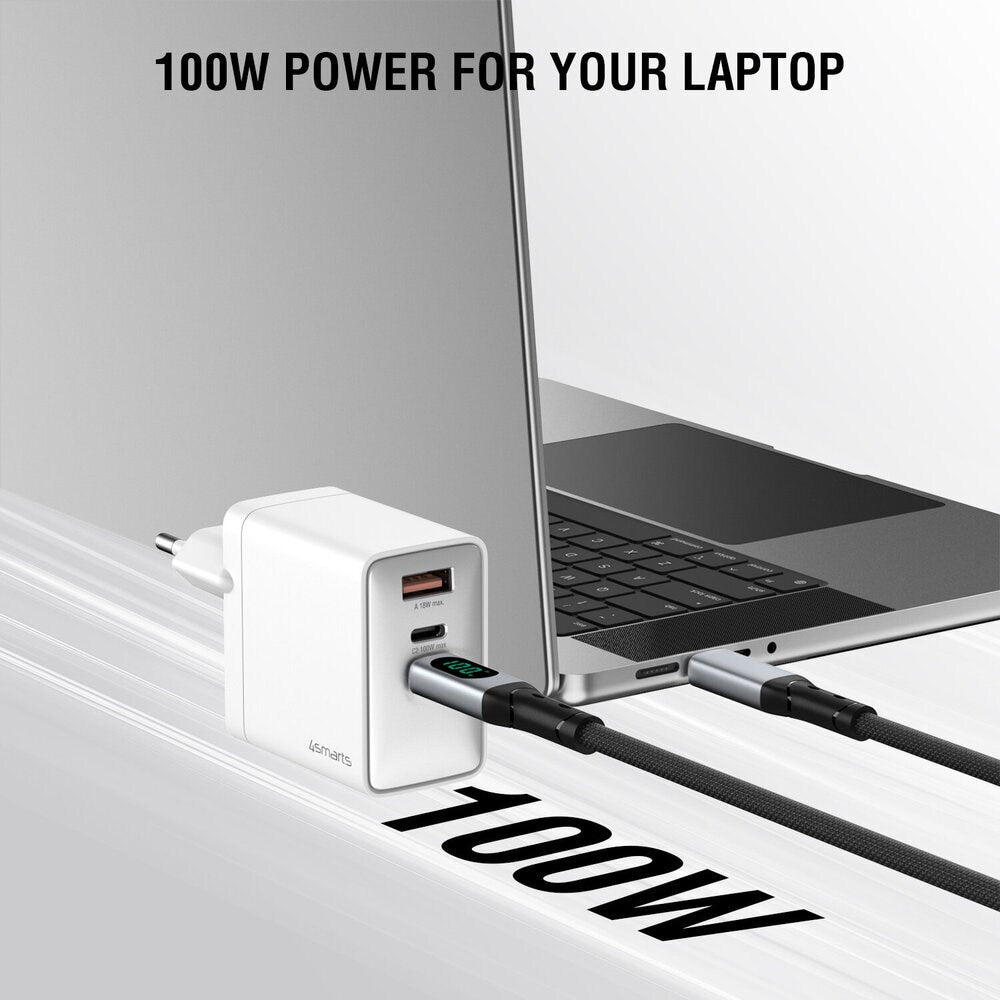 4smarts Vægoplader m. 1x USB-A & 2x USB-C / 100W - Hvid