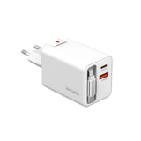 4smarts 65W Flex Jojo Vægoplader m. EU / US Stik & 1 x USB-A & 1 x USB-C & 1 x USB-C Kabel - Hvid