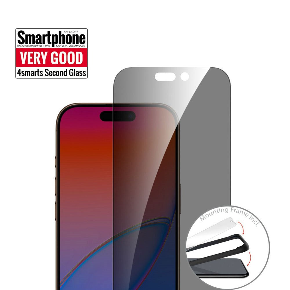 4Smarts iPhone 17 Second Glass Beskyttelsesglas m. Monteringsramme - Privacy Funktion - Gennemsigtig