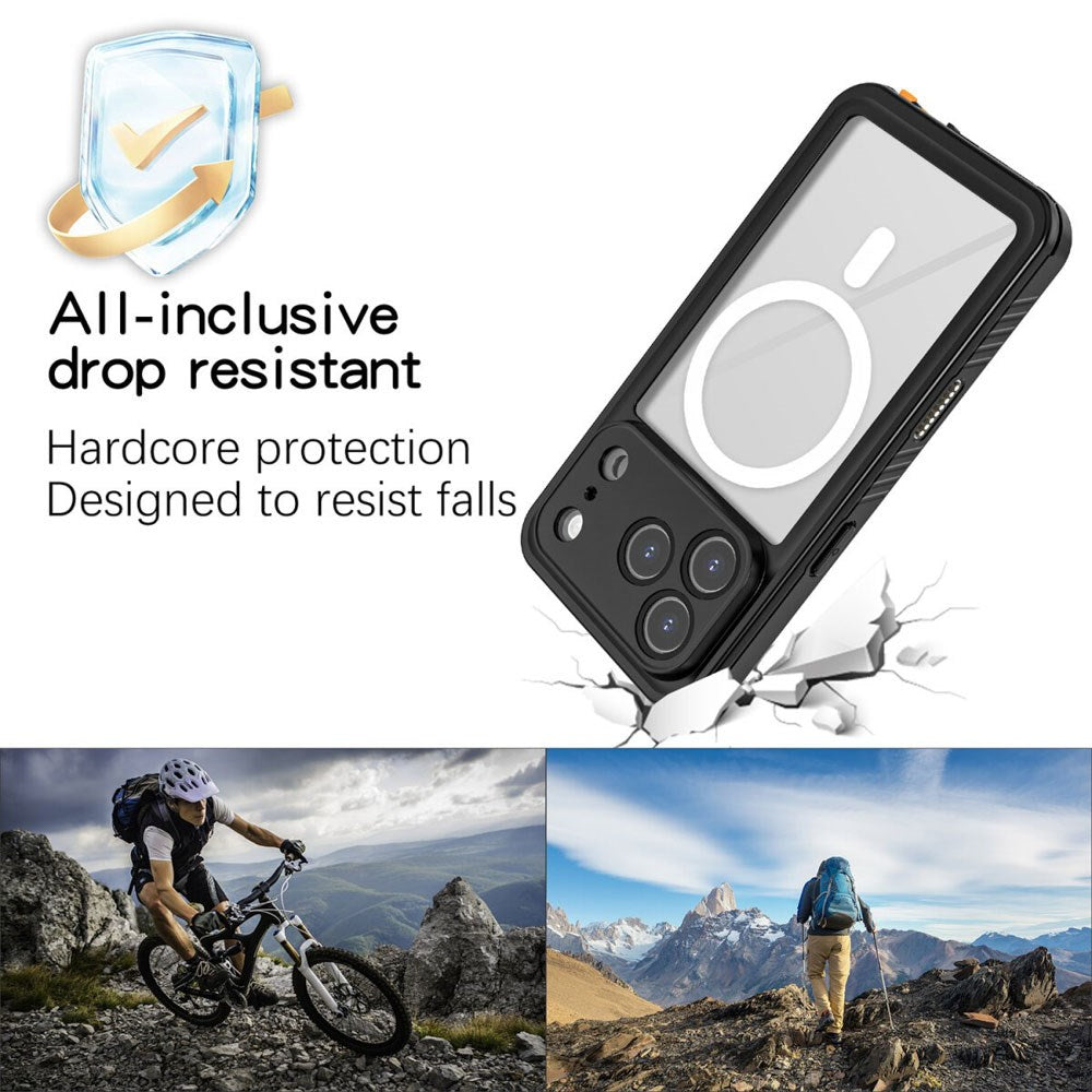 iPhone 17 Pro 4Smarts Vandtæt All Around Cover - MagSafe Kompatibel - Gennemsigtig / Sort