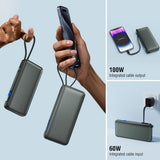 4smarts Enterprise 20.000mAh 165W Powerbank m. Integreret USB-C Kabel - Grå