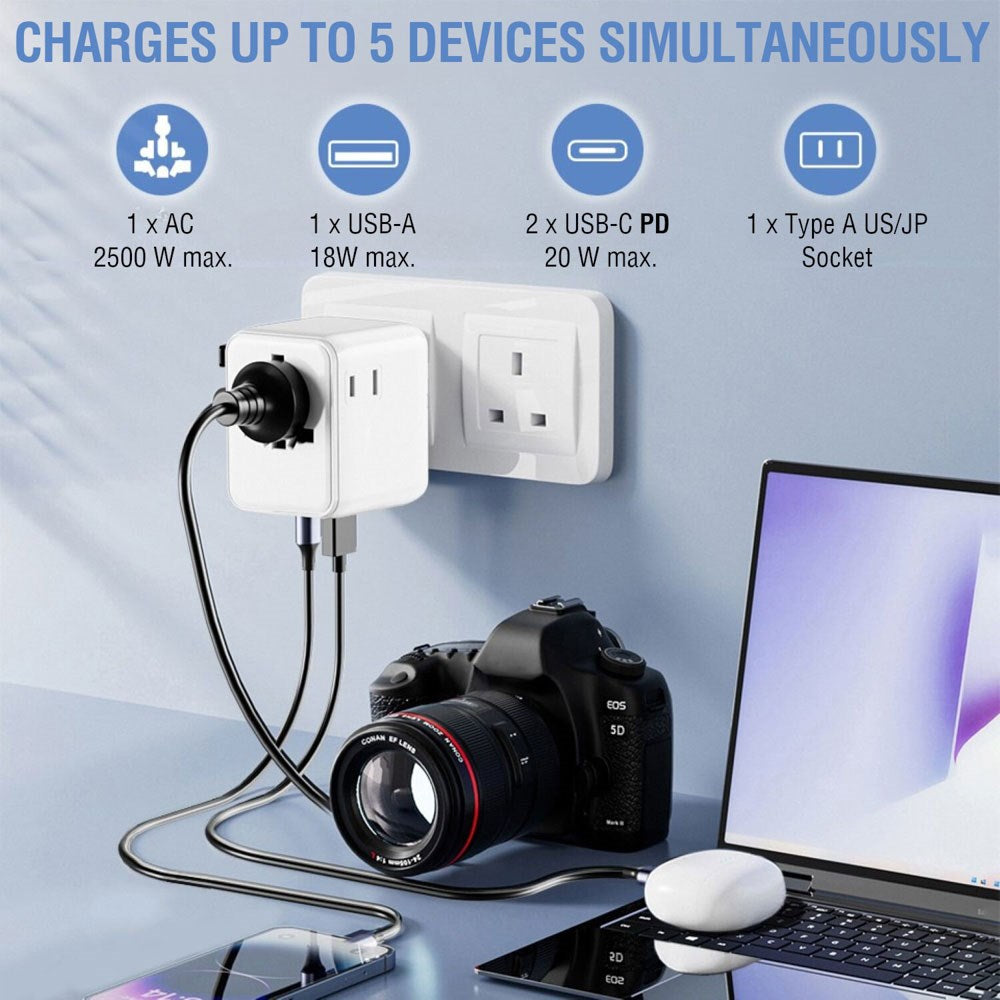 4smarts Nomad Universal Rejseadapter - 20W -2 x USB-C - 1 x USB-A - Hvid