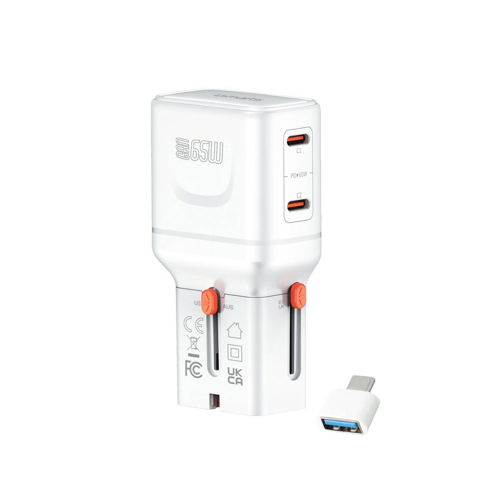 4smarts 65W Rejseadapter til EU/UK/US/AUS m. 2 x USB-C 1 x USB-A Adapter - Hvid