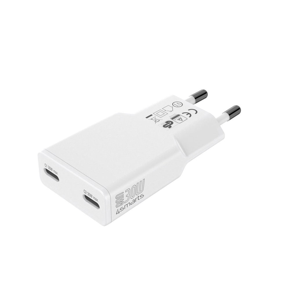 4smarts PDPlug Slim 30W Vægoplader - 2 x USB-C - Hvid