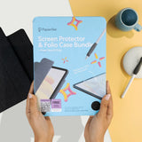 iPad Pro 12.9" (2022 / 2021 / 2020 / 2018) Paperlike+ Folio Bundle m. Cover, Skærmbeskyttelse & Stylus Pen Greb - Sort / Gennemsigtig