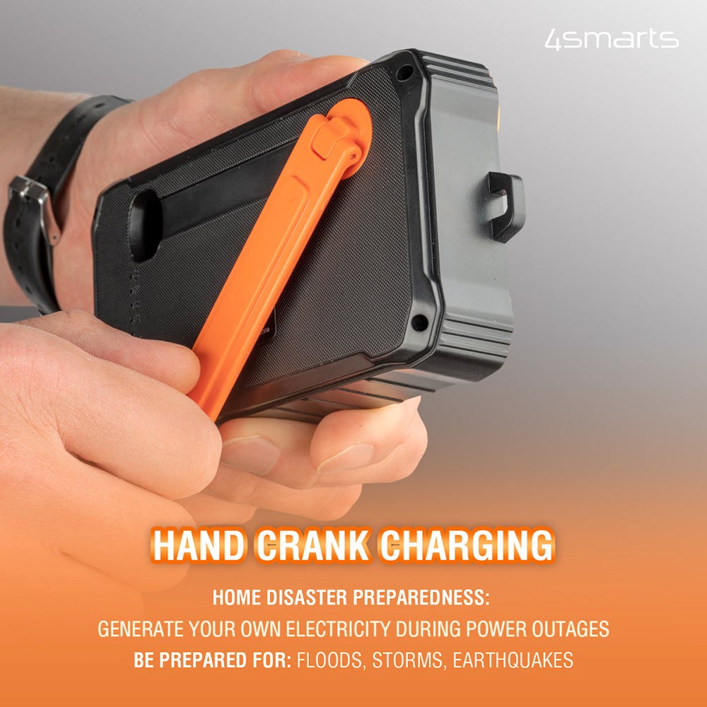 4smarts Prepper Powerbank 12 000 mAh m. Solcelle - 2 x USB-A - Sort / Oransje