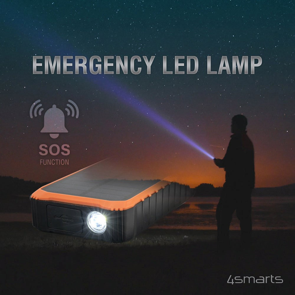 4smarts Prepper Powerbank 12 000 mAh m. Solcelle - 2 x USB-A - Sort / Oransje