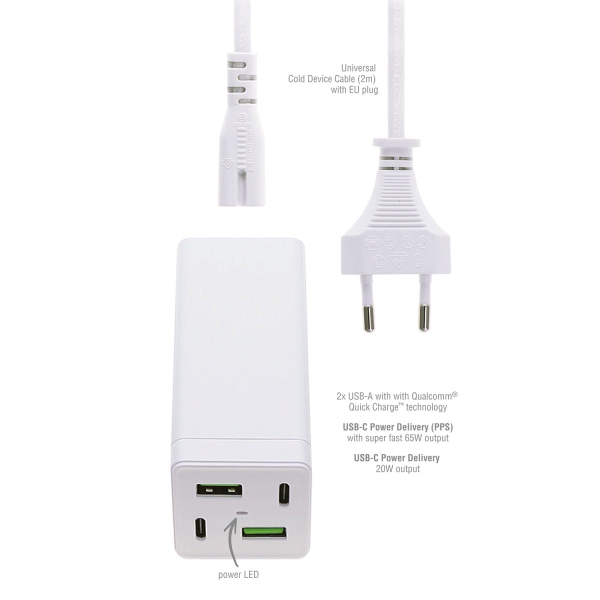 MultiGaN 4Smarts 65W Hurtig Lader station (USB-C & USB-A) - Hvid
