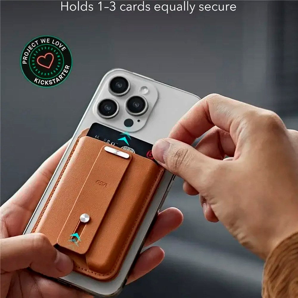 Kortholder med stativfunksjon - ESR GeoWallet - MagSafe-kompatibel - Brun