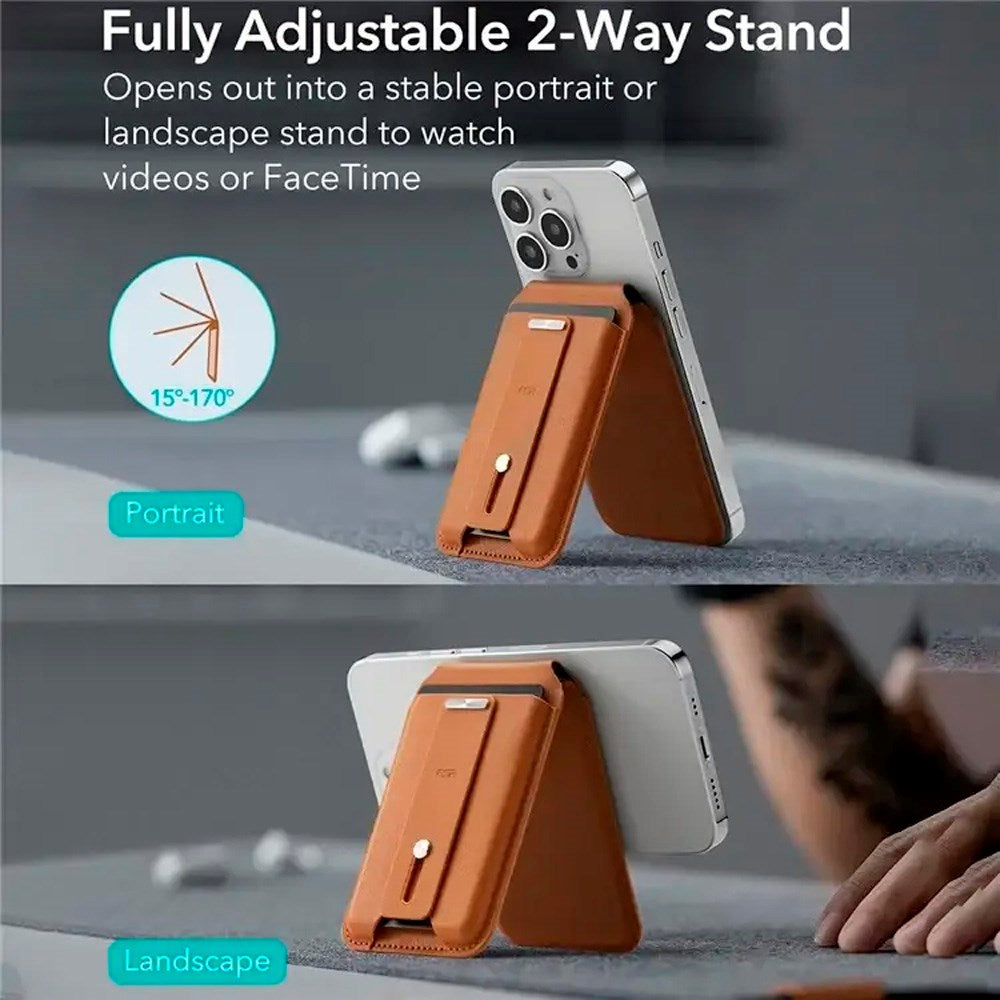 Kortholder med stativfunksjon - ESR GeoWallet - MagSafe-kompatibel - Brun