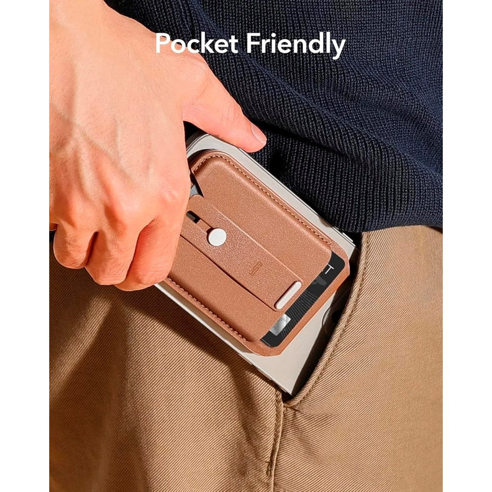 Kortholder med stående funksjon - ESR GripWallet - MagSafe kompatibel - Brun