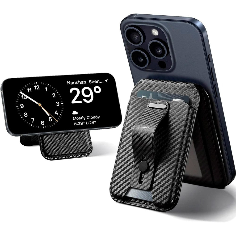 Kortholder med stativfunksjon - ESR GripWallet - MagSafe-kompatibel - Black Carbon