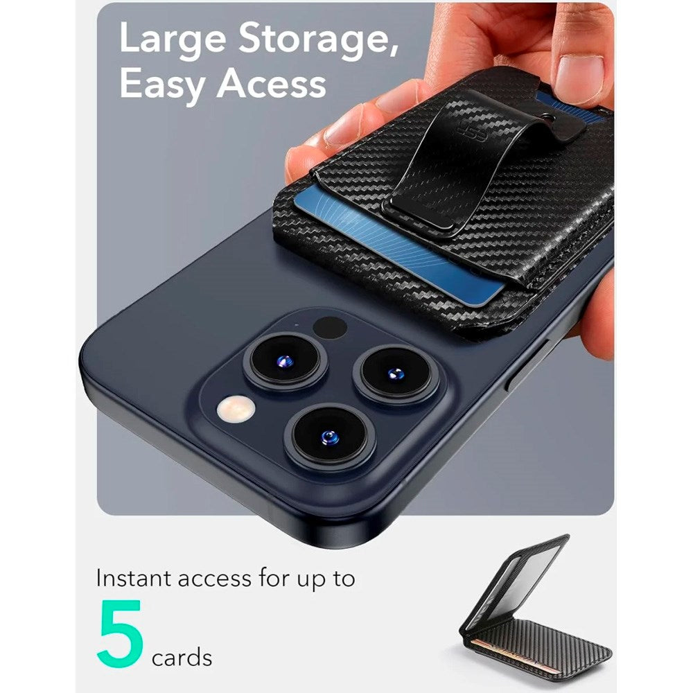 Kortholder med stativfunksjon - ESR GripWallet - MagSafe-kompatibel - Black Carbon