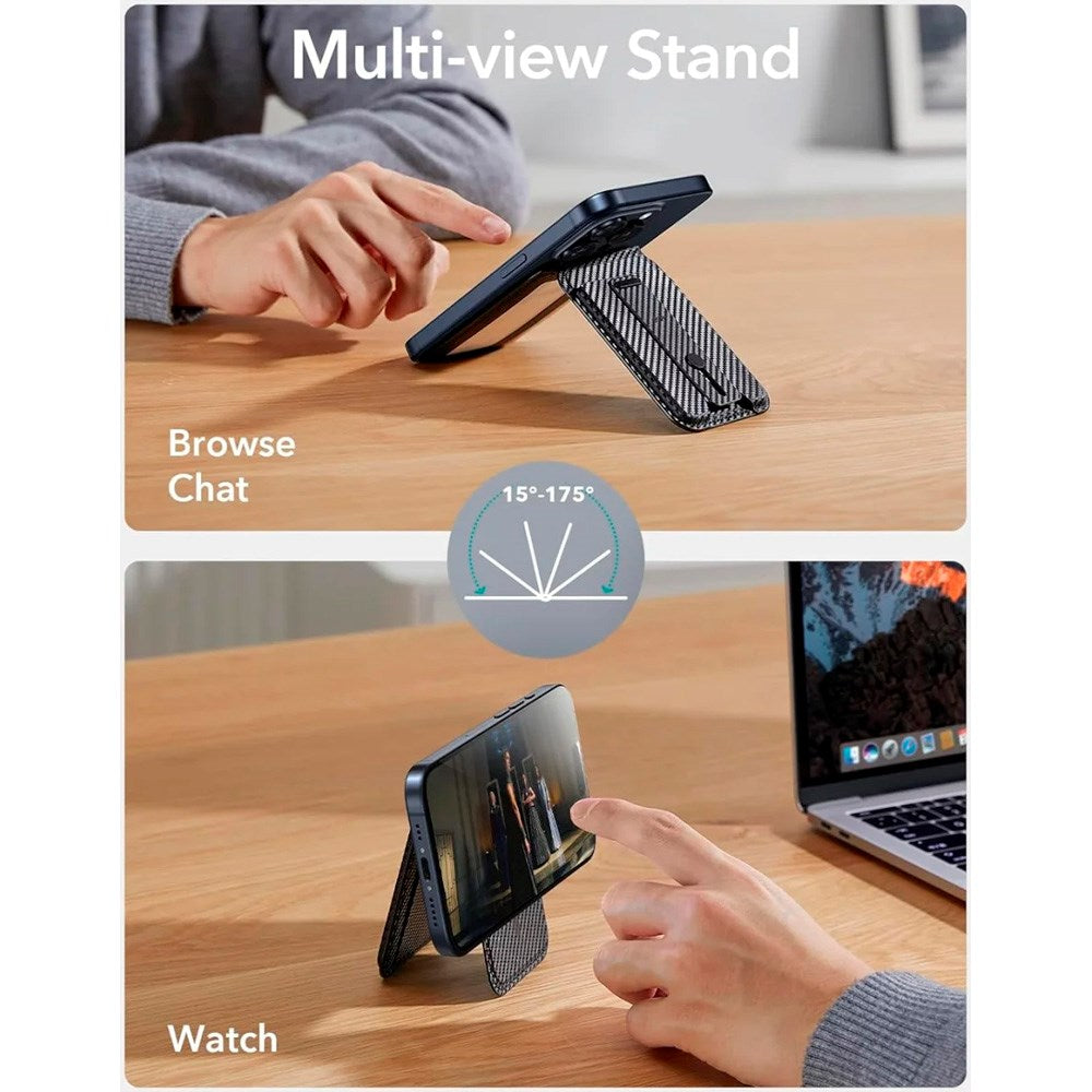 Kortholder med stativfunksjon - ESR GripWallet - MagSafe-kompatibel - Black Carbon