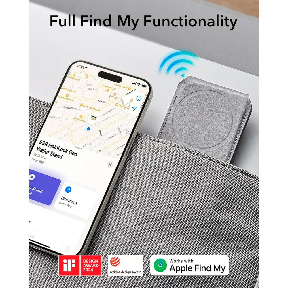 Kortholder med stativfunksjon - ESR GeoWallet - MagSafe-kompatibel - Grå