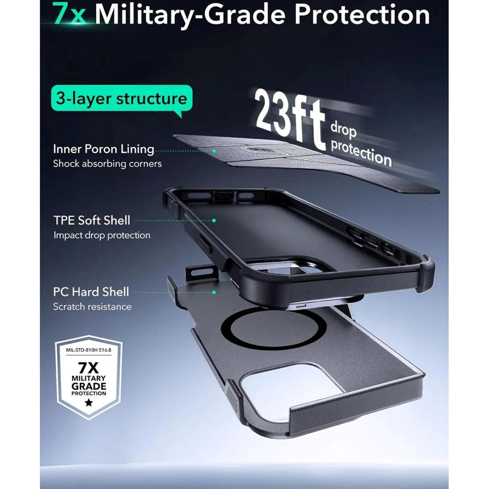 ESR iPhone 16 Pro Cyber Armor Case - inkl. Kickstand - MagSafe Kompatibel - Grå