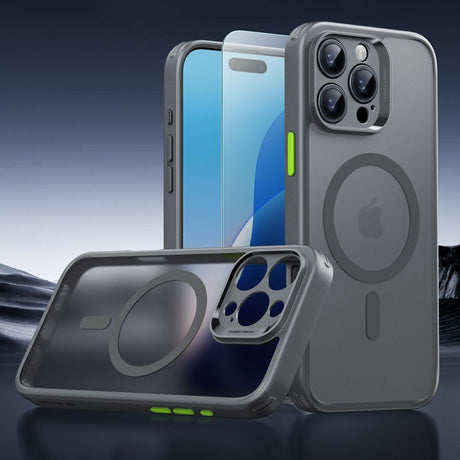 iPhone 16 Pro Max ESR HaloLock m. Bagside Cover & Beskyttelsesglas - MagSafe Kompatibel - Mat Grå