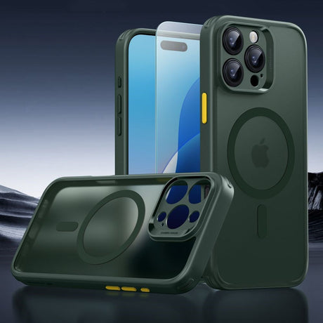 iPhone 16 Pro Max ESR HaloLock m. Bagside Cover & Beskyttelsesglas - MagSafe Kompatibel - Mat Grøn