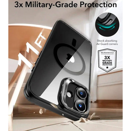 iPhone 16 - ESR Classic Hybrid Deksel m. Stativ - MagSafe-kompatibel - Gjennomsiktig / Svart