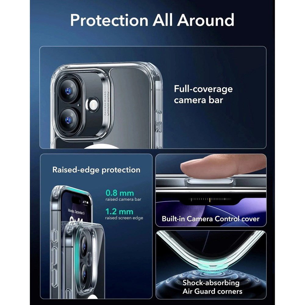 iPhone 17 ESR Classic Hybrid Cover m. Indbygget Camera Control Knap - MagSafe Kompatibel - Gennemsigtig