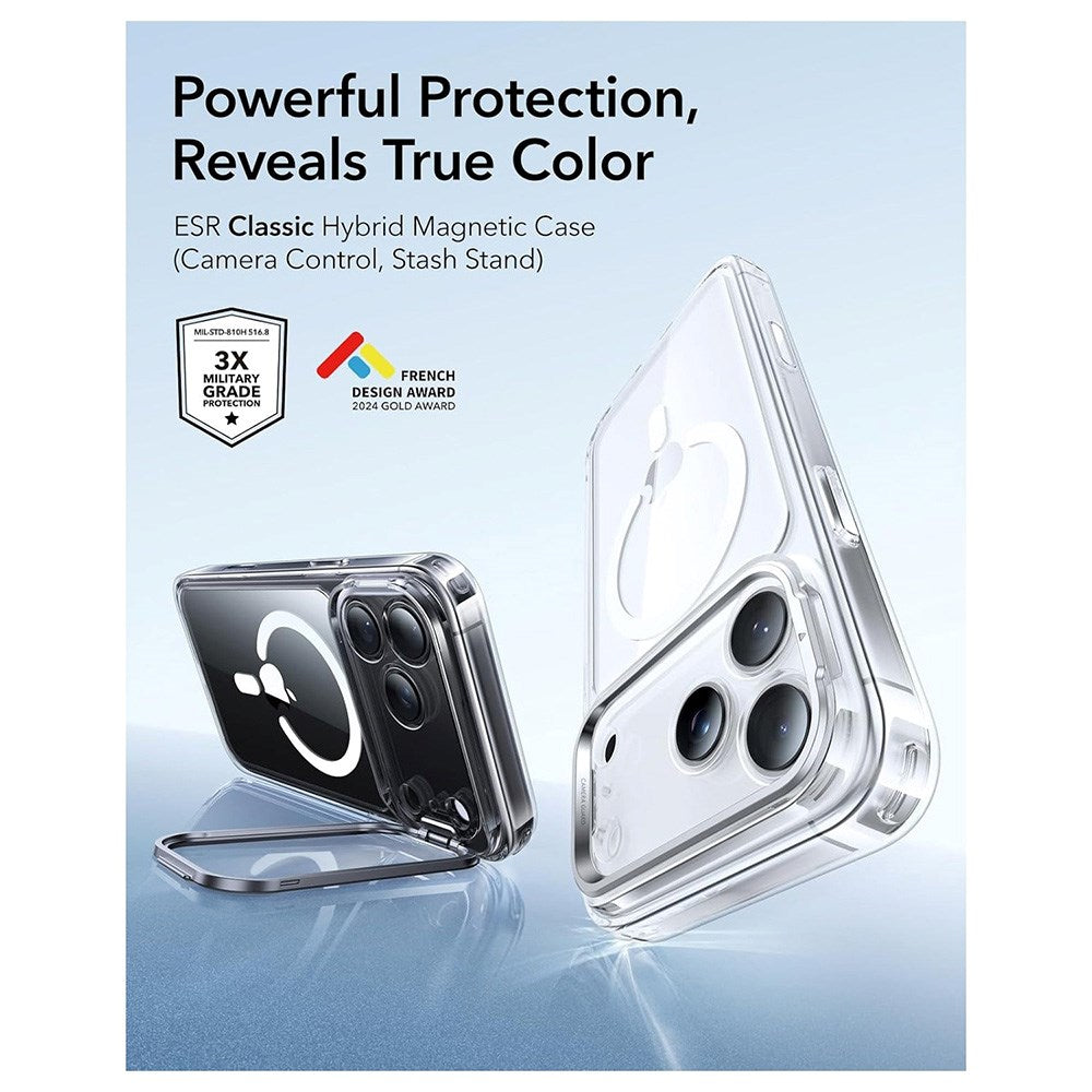 ESR iPhone 17 Pro Max Classic Hybrid Stash Cover m. Kickstand - MagSafe Kompatibel - Gennemsigtig