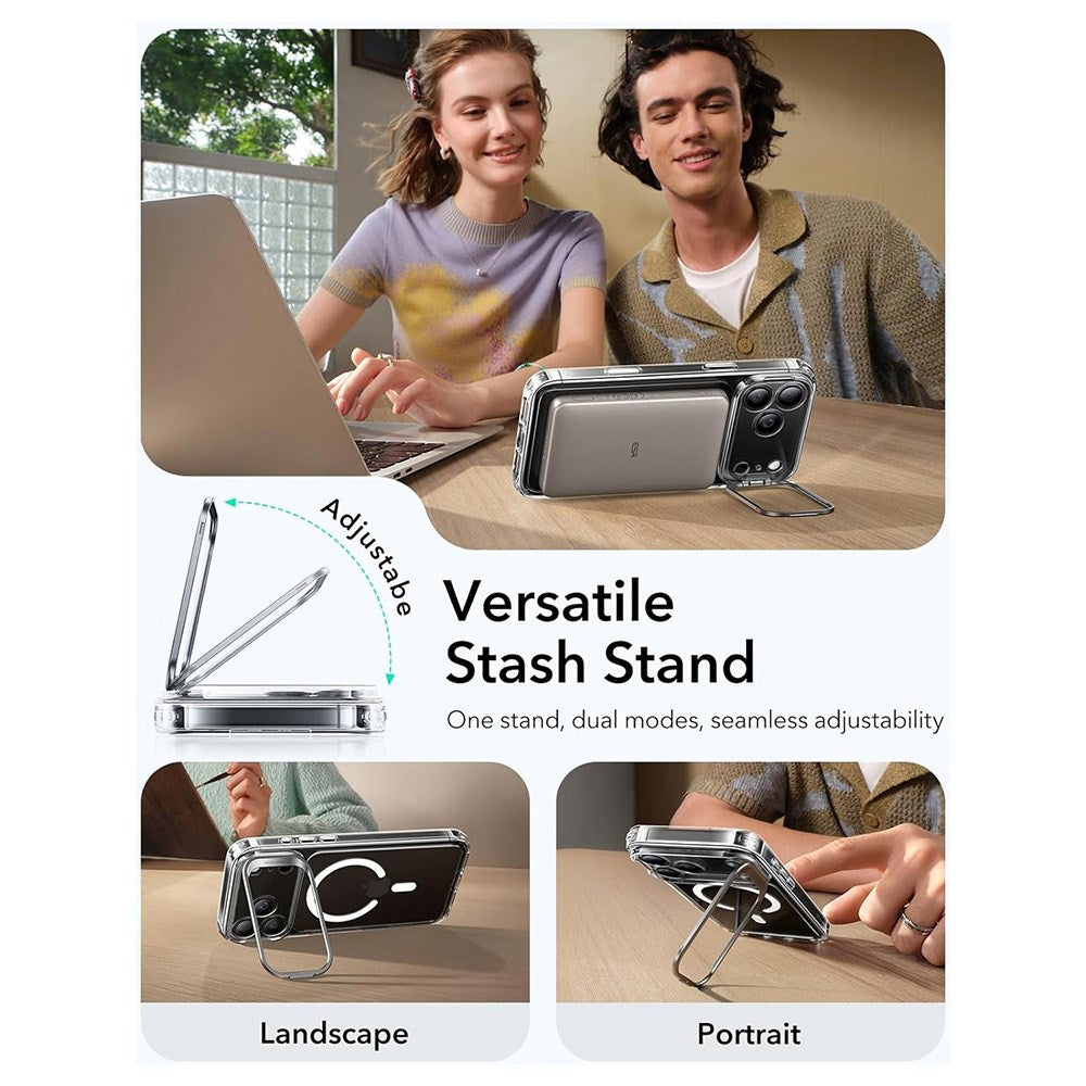 ESR iPhone 17 Pro Max Classic Hybrid Stash Cover m. Kickstand - MagSafe Kompatibel - Gennemsigtig