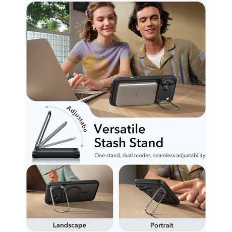 ESR iPhone 17 Pro Classic Hybrid Stash Cover m. Kickstand - MagSafe Kompatibel - Mat Sort