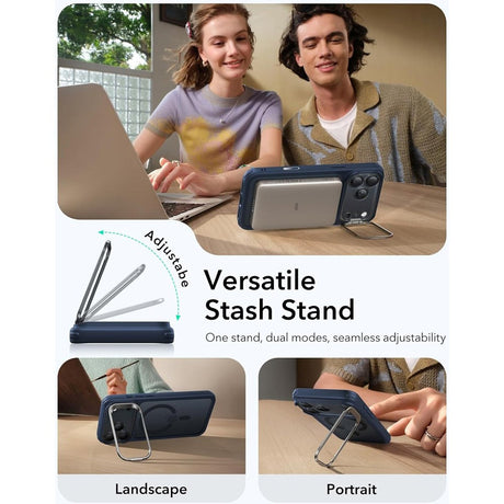 ESR iPhone 17 Pro Classic Hybrid Stash Cover m. Kickstand - MagSafe Kompatibel - Mat Blå