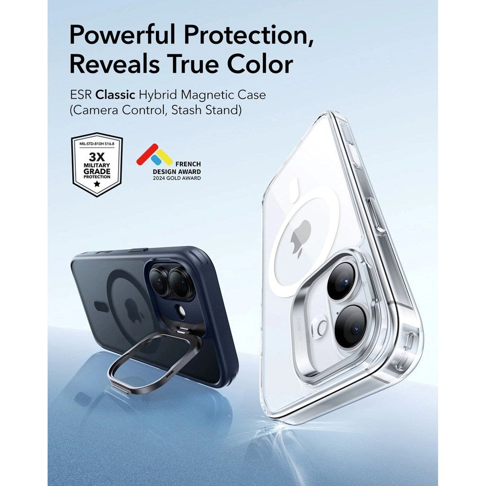 ESR iPhone 17 Classic Hybrid Stash Cover m. Kickstand - MagSafe Kompatibel - Mat Blå