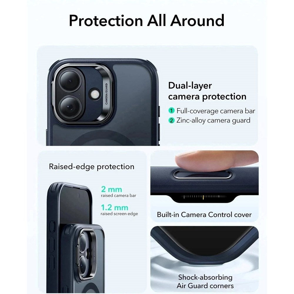 ESR iPhone 17 Classic Hybrid Stash Cover m. Kickstand - MagSafe Kompatibel - Mat Blå