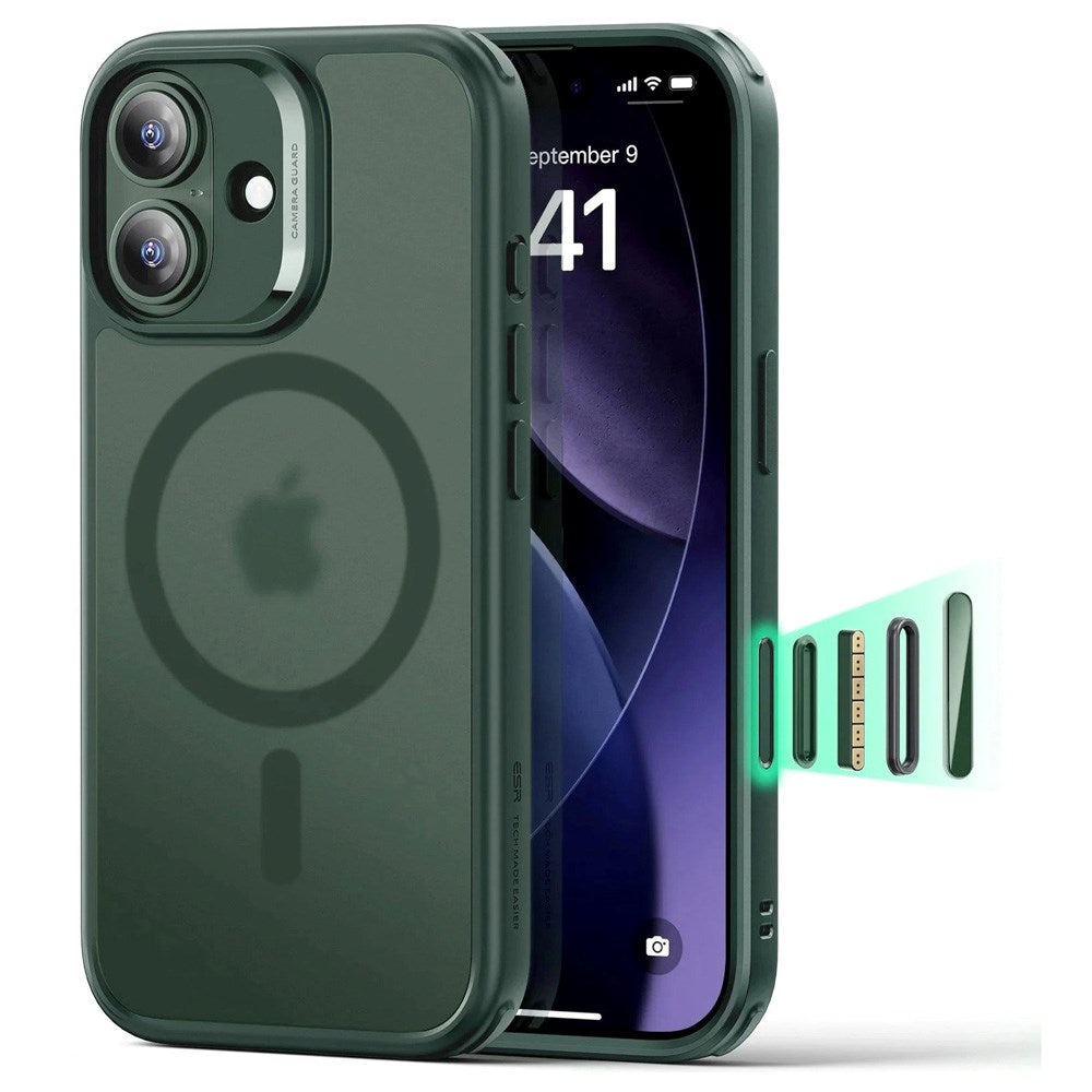 iPhone 17 ESR Classic Hybrid Cover m. Indbygget Camera Control Knap - MagSafe Kompatibel - Mat Grøn
