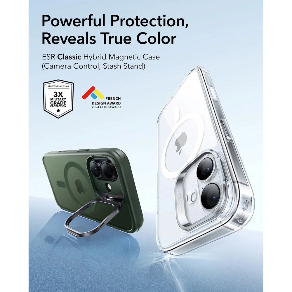 ESR iPhone 17 Classic Hybrid Stash Cover m. Kickstand - MagSafe Kompatibel - Mat Grøn