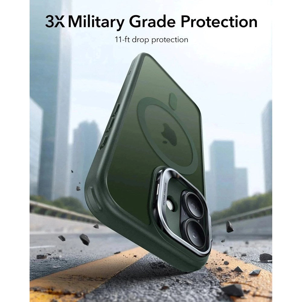 ESR iPhone 17 Classic Hybrid Stash Cover m. Kickstand - MagSafe Kompatibel - Mat Grøn