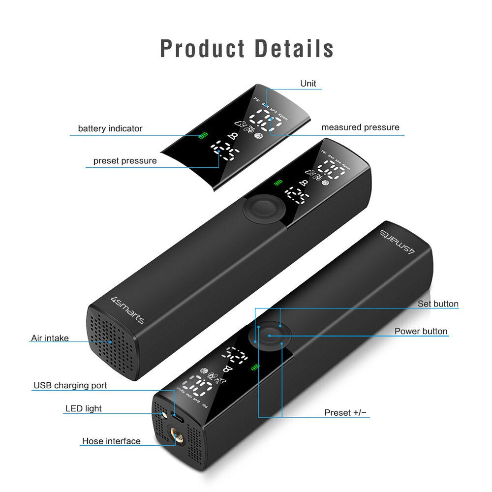 4smarts VoltPump Mini Luftpumpe til Universal Brug - Sort