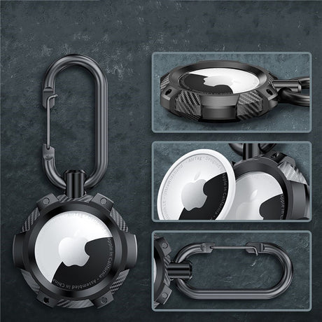 Tech-Protect AirTag-deksel m. Karabinkrok - Carbon Design - Svart