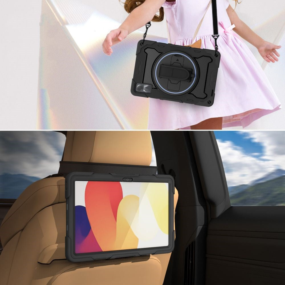 Xiaomi Redmi Pad SE Craftsman Cover m. Beskyttelsesfilm, håndholder og skulderstropp - Tech-Protect Solid360 - Svart