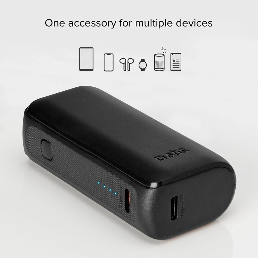 SBS NanoTube Powerbank m. USB-A &amp; USB-C 10W - 5000 mAh - Svart