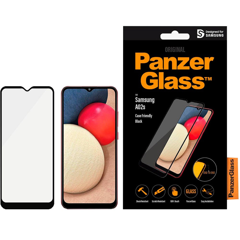 Samsung Galaxy A02s PanzerGlass Edge-To-Edge Skærmbeskyttelse - Case Friendly - Sort