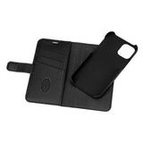 Essentials iPhone 12 / 12 Pro Ægte Læder Flip Cover 2 i 1 m. Kortholder - Sort