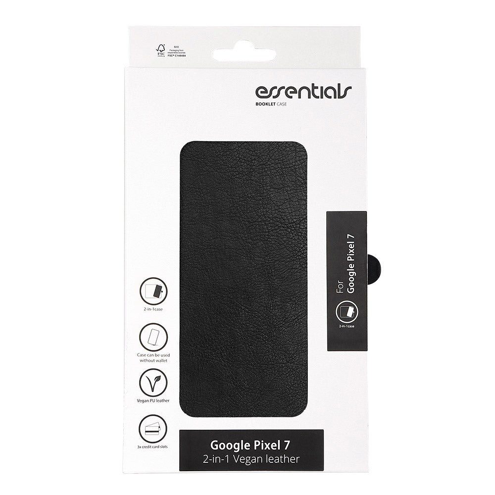 Essentials Google Pixel 7 Artificial Leather Flip Cover 2 i 1 w. Kortholder - Sort