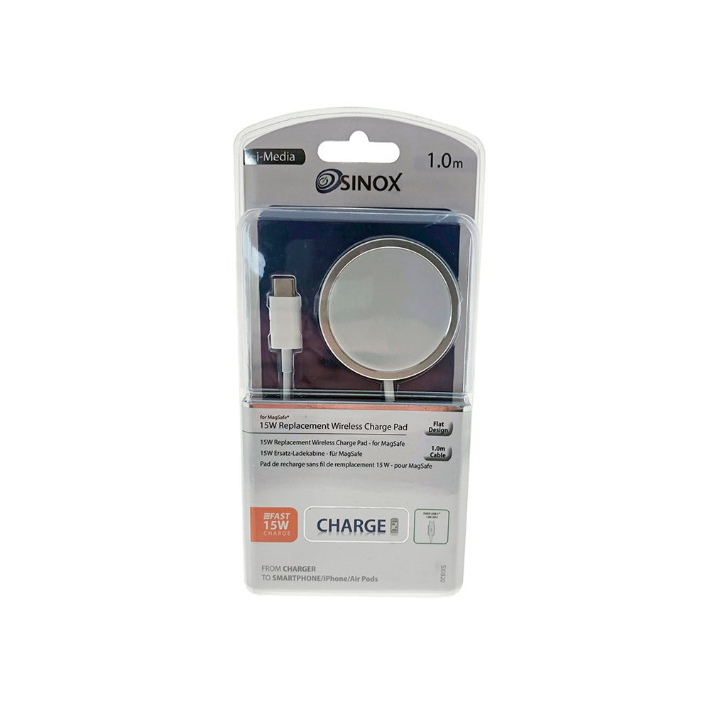 Sinox iMedia 15W MagSafe Kompatibel Magnetisk Trådløs Oplader - Sølv