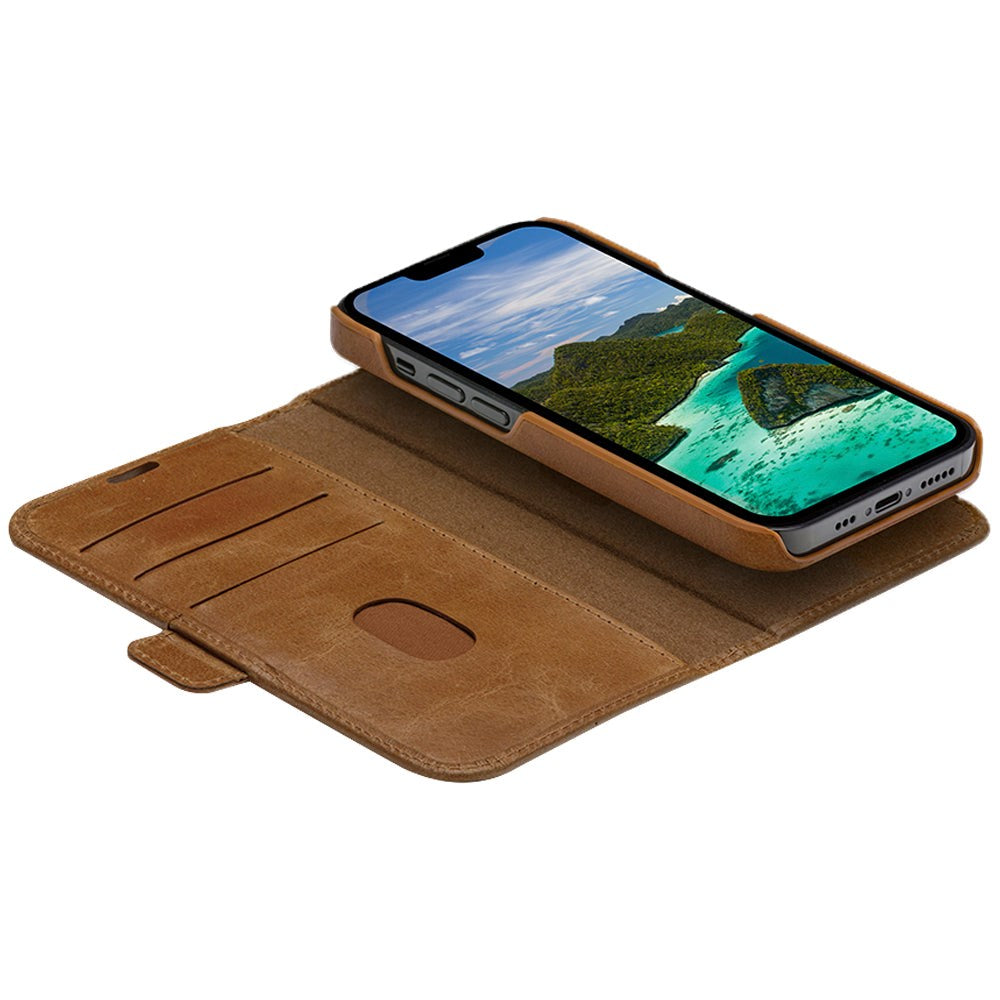 iPhone 14 dbramante1928 Heather ekte skinn magnet flip-deksel - brun