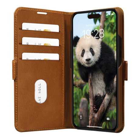 iPhone 15 dbramante1928 Copenhagen Slim Flip-deksel i ekte skinn m. Lommebok - Tan