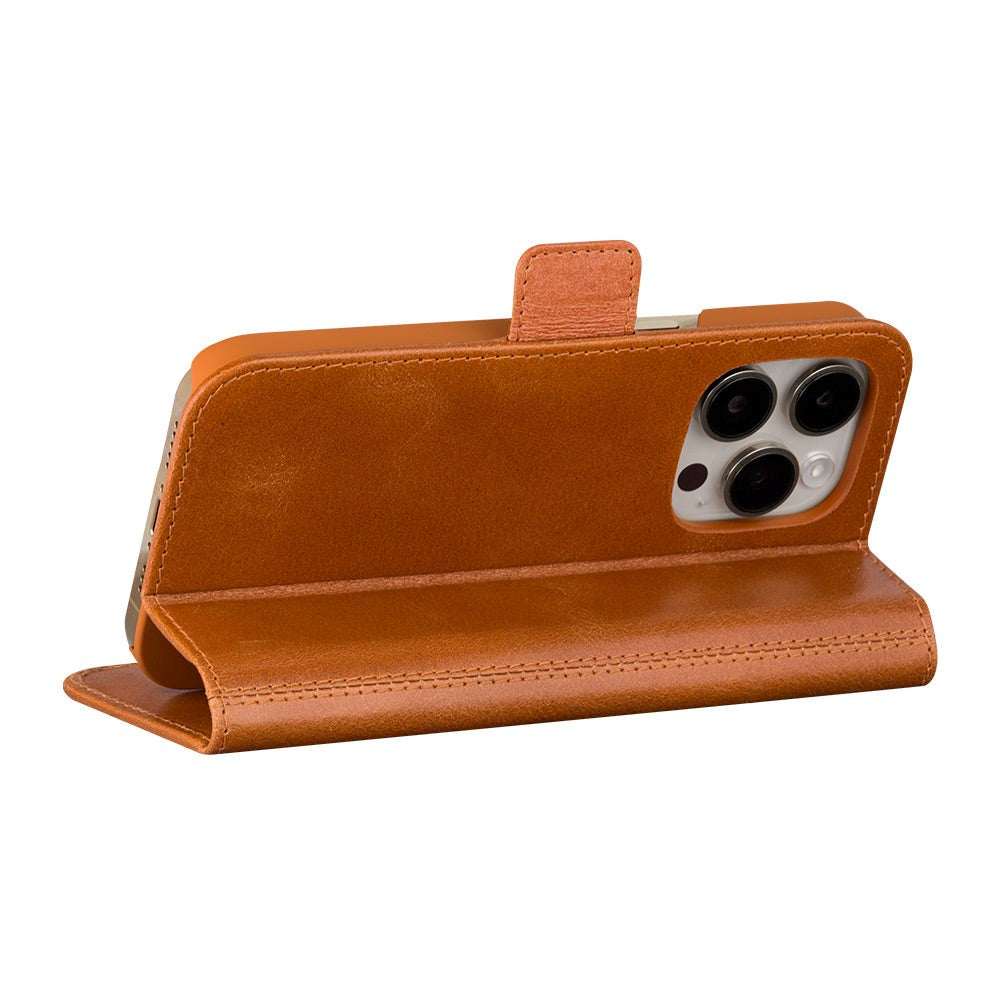 iPhone 15 Pro dbramante1928 Copenhagen Slim Flip-deksel i ekte skinn m. Lommebok - Tan