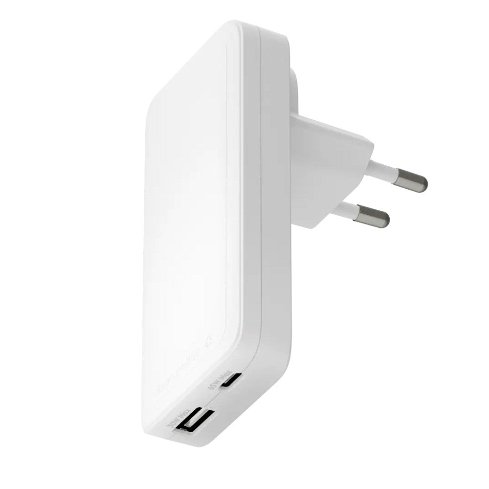 Slim Vægoplader - dbramante1928 - 1x USB-C 65W & 1x USB-A 30W - Hvid