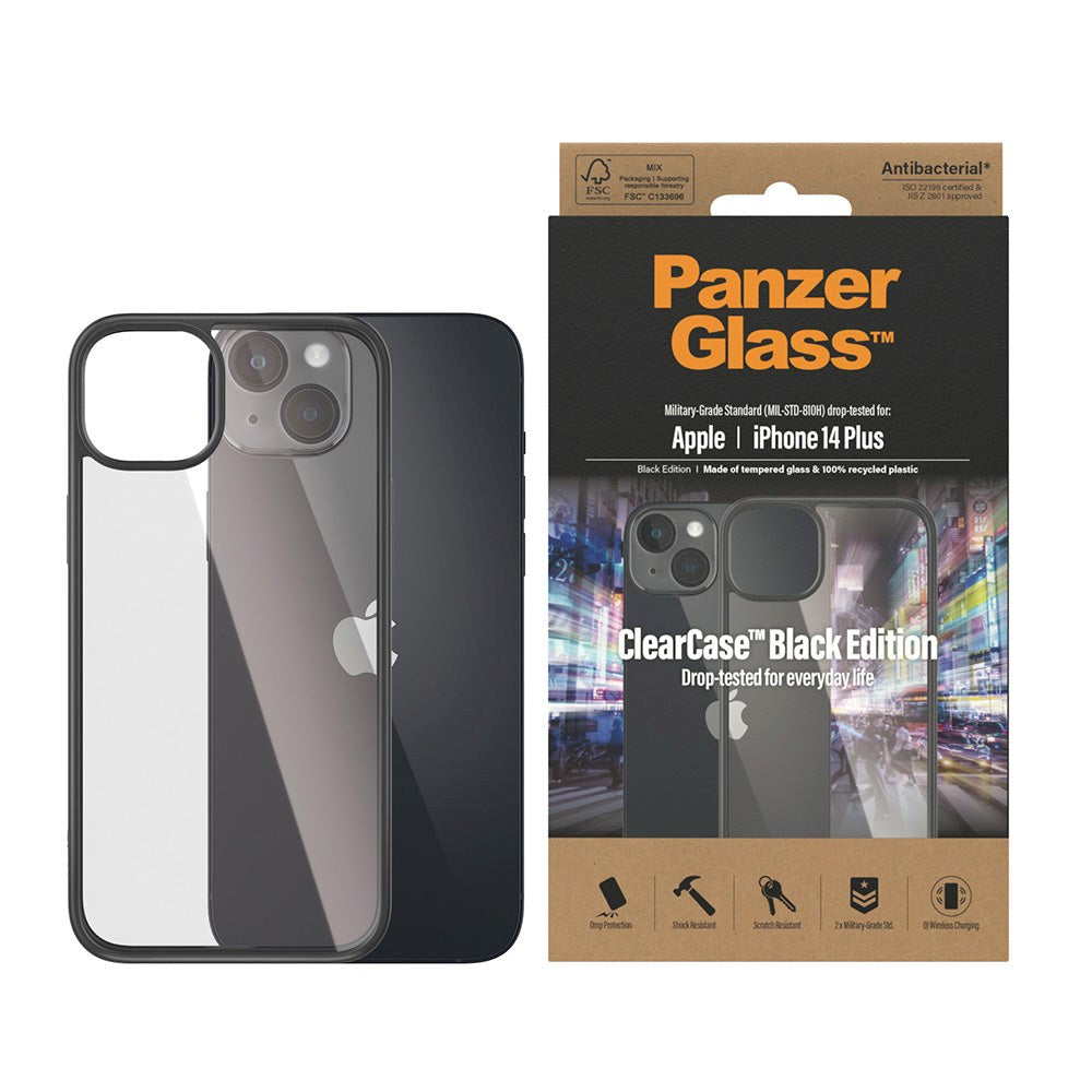 iPhone 14 Plus bakdeksel PanzerGlass Antibacterial ClearCase - Black Edge