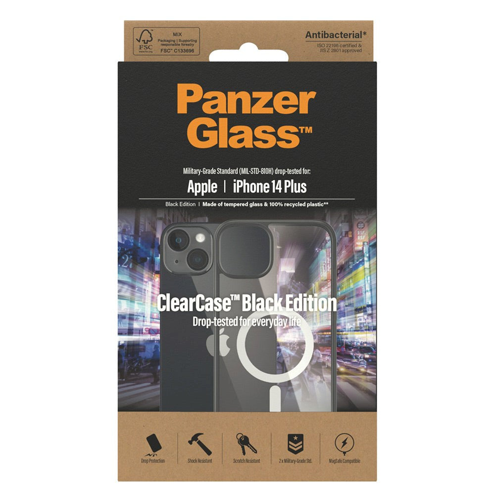 iPhone 14 Plus bakdeksel PanzerGlass Antibacterial ClearCase - MagSafe-kompatibel - Black Edge