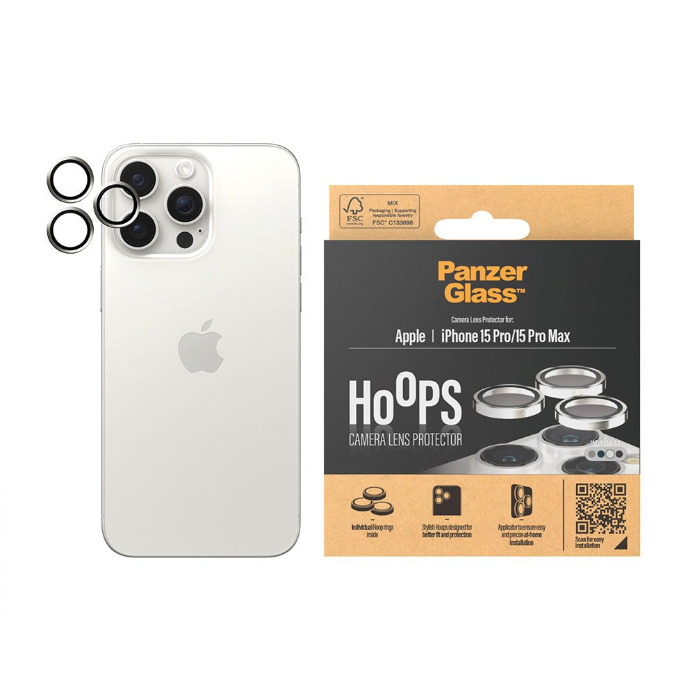 iPhone 15 Pro / 15 Pro Max PanzerGlass bøyler - Beskyttelse for kamera - Platinastyrke - Hvit metall