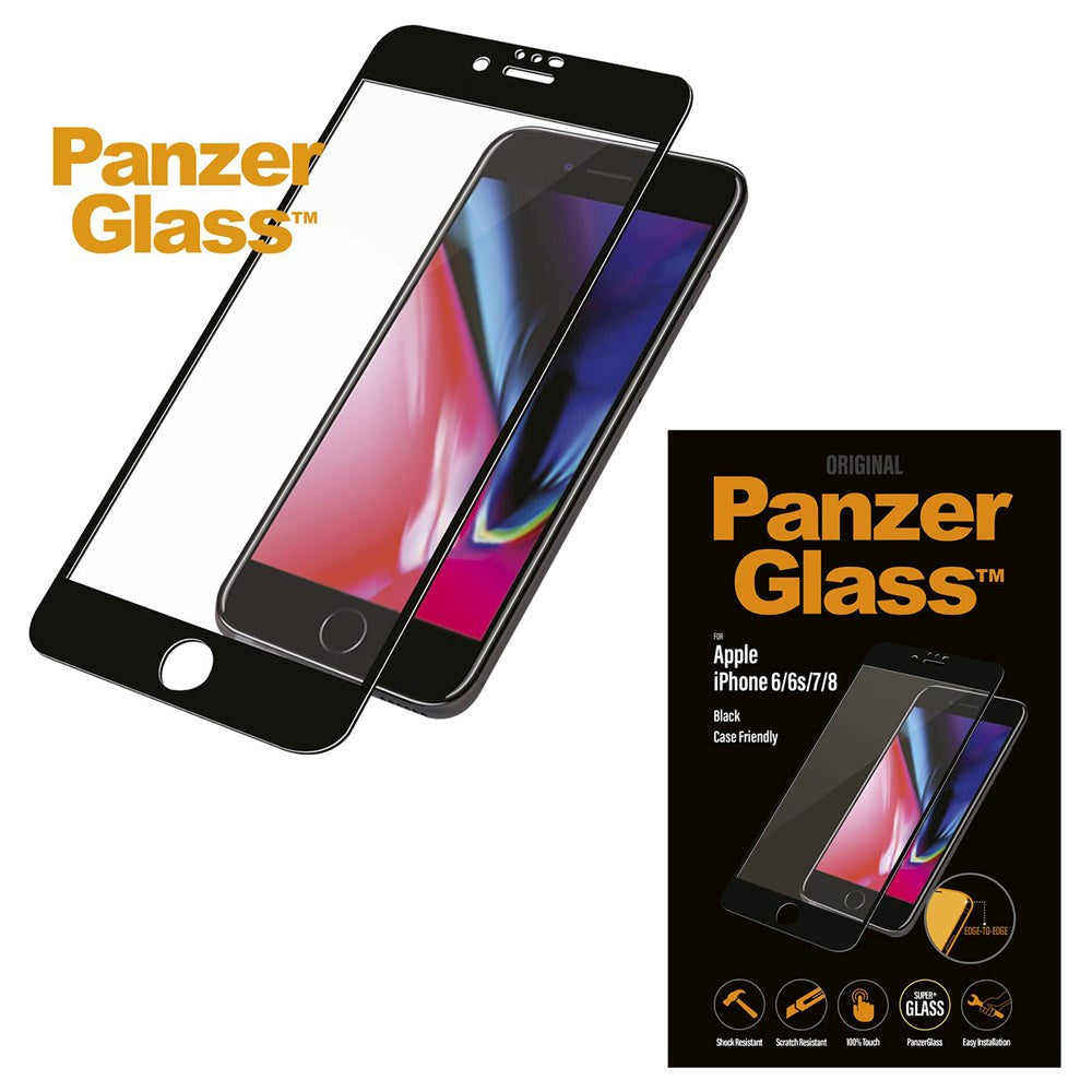 iPhone 6/6s/7/8/SE (2020/2022)/7/8 PanzerGlass Edge-To-Edge skjermbeskytter - Veskevennlig - Svart